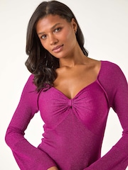 Roman Purple Sweetheart Neck Ruched Knit Jumper - Image 1 of 5