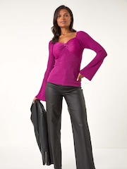 Roman Purple Sweetheart Neck Ruched Knit Jumper - Image 2 of 5