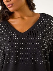 Roman Black Relaxed Hotfix V-Neck Knitted Jumper - Image 5 of 5