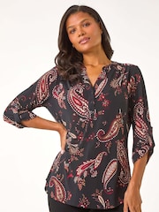 Roman Red Textured Paisley Print Shirt - Image 4 of 5