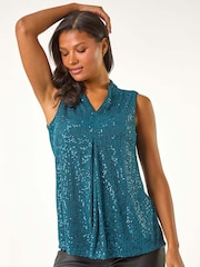 Roman Blue Sequin Front Pleat Vest - Image 2 of 5