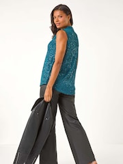Roman Blue Sequin Front Pleat Vest - Image 3 of 5