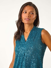 Roman Blue Sequin Front Pleat Vest - Image 4 of 5