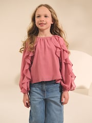 Pink Ruffle Long Sleeve Blouse (3-16yrs) - Image 1 of 8