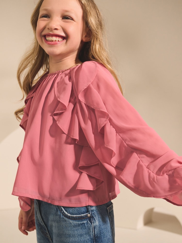 Pink Ruffle Long Sleeve Blouse (3-16yrs) - Image 2 of 8