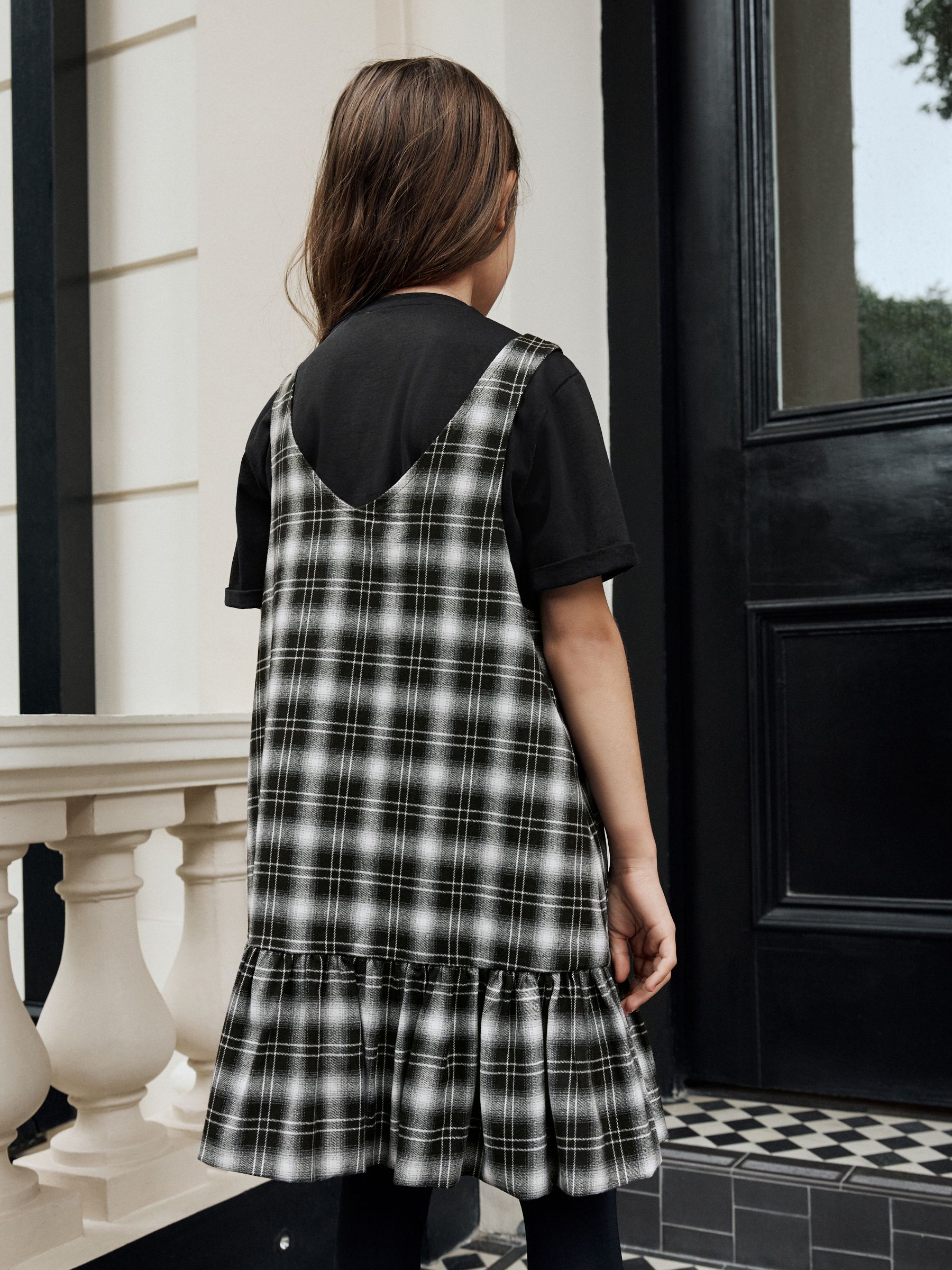 Buy Black/White Check Ruffle Hem Pinafore and T-Shirt Set (3-16yrs