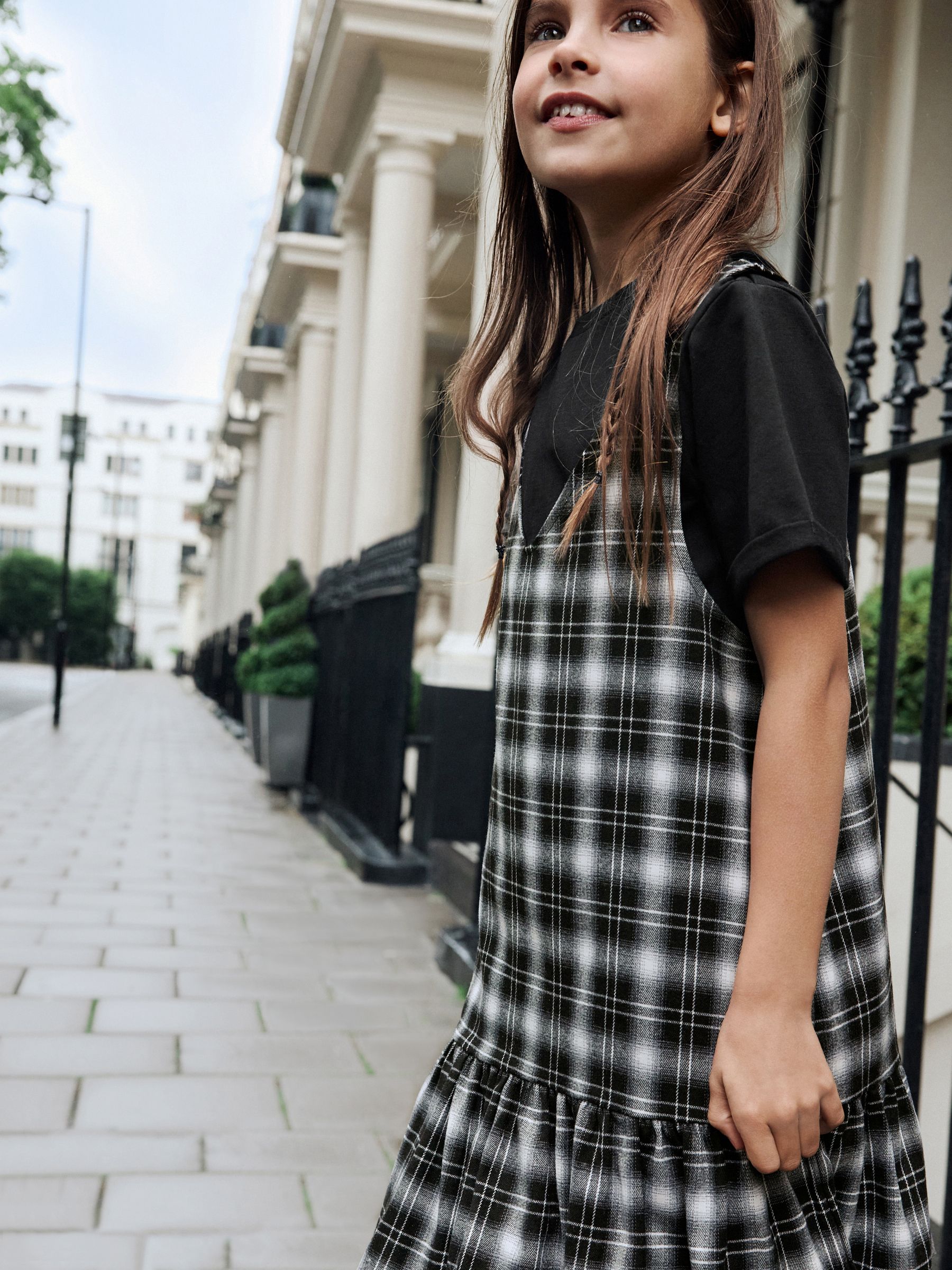 Buy Black/White Check Ruffle Hem Pinafore and T-Shirt Set (3-16yrs