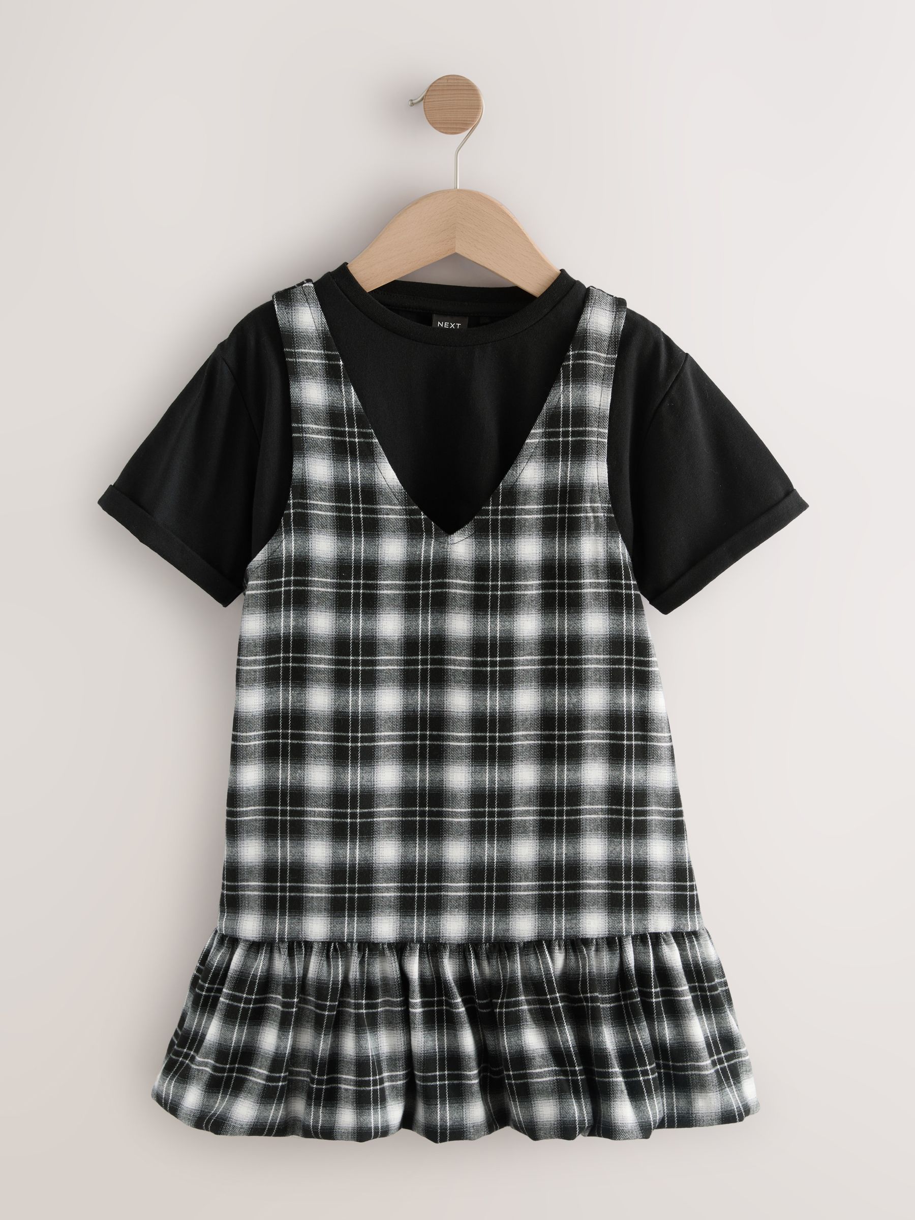 Buy Black/White Check Ruffle Hem Pinafore and T-Shirt Set (3-16yrs