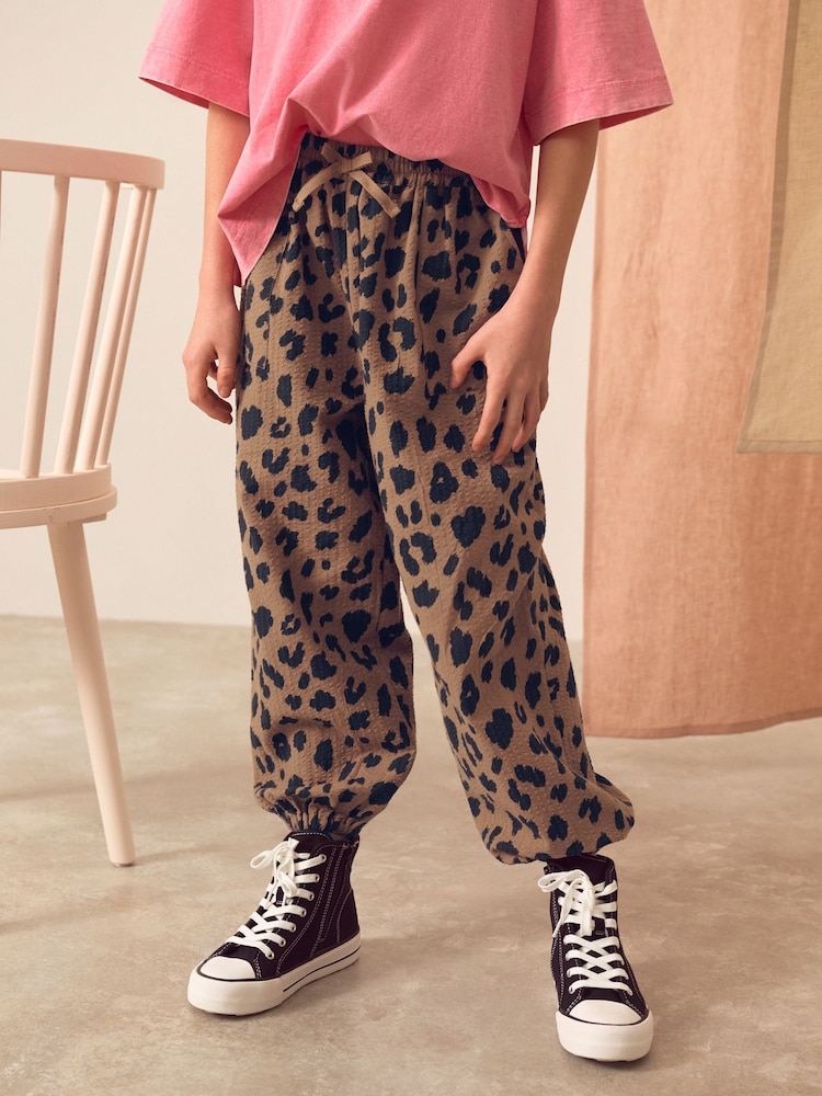 Leopard Print Pull-On 100% Cotton Trousers (3-16yrs) - Image 1 of 8 Leopard Print Pull-On 100% Cotton Trousers (3-16yrs) - Image 1 of 8