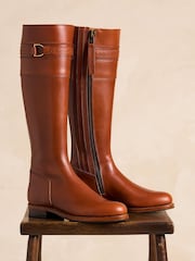 Joules X Spanish Boot Co. Chestnut Brown Leather Boots - Image 7 of 14