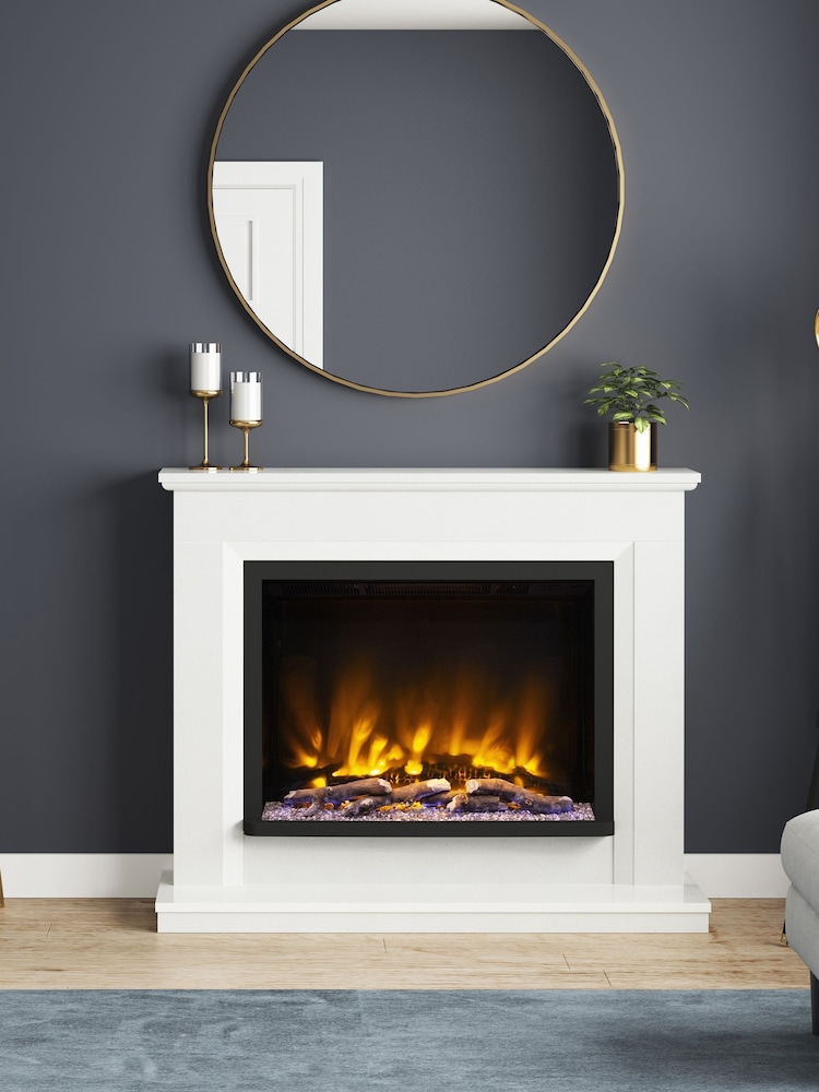 Be Modern White Micro Marble Alesso Complete Electric Fireplace - Image 1 of 5