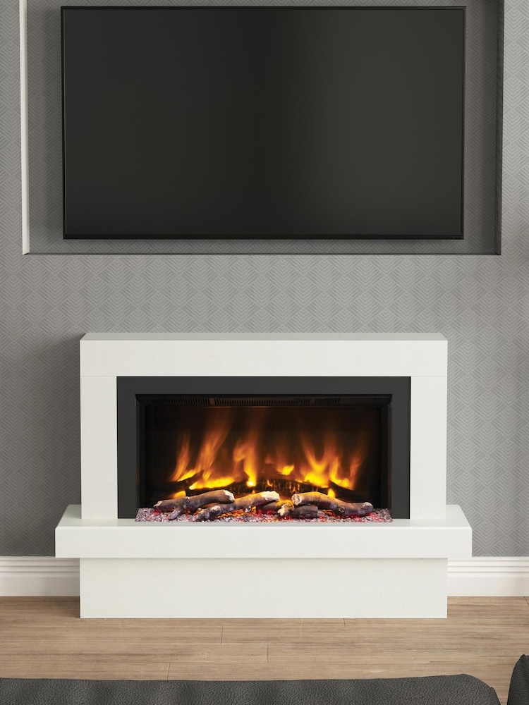 Be Modern White Micro Marble Impero Complete 47inch Electric Fireplace - Image 1 of 6