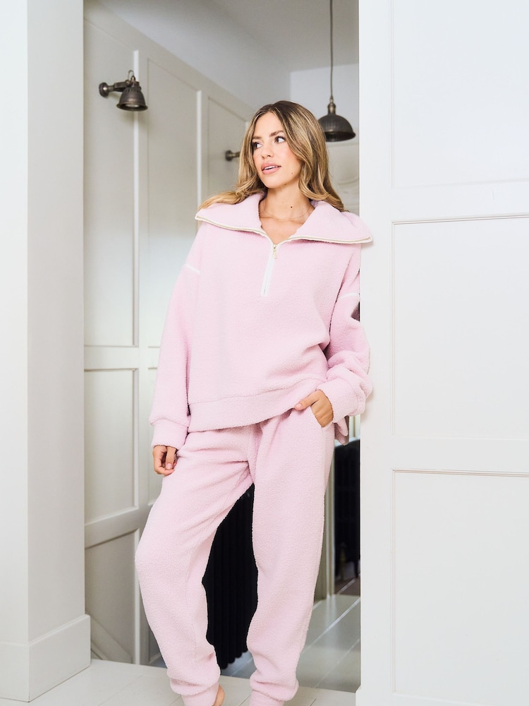 Jim Jam the Label Pink Borg Zip Twosie Pyjamas - Image 1 of 5