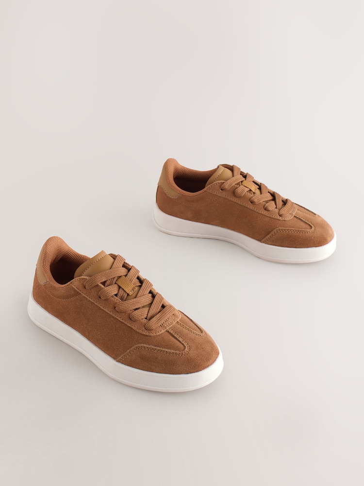 Tan Brown Suede Lace Up Smart Trainers - Image 1 of 5