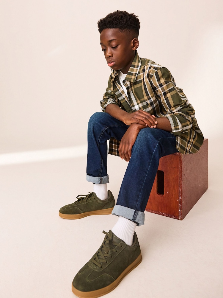 Khaki Green Suede Lace Up Smart Trainers - Image 2 of 7