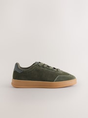 Khaki Green Suede Lace Up Smart Trainers - Image 4 of 7