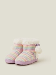 Angels By Accessorize Pink Girls Pastel Chenille Slipper Boots - Image 1 of 2