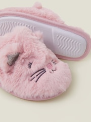 Angels By Accessorize Pink Girls Faux Fur Cat Mule Slippers - Image 3 of 3