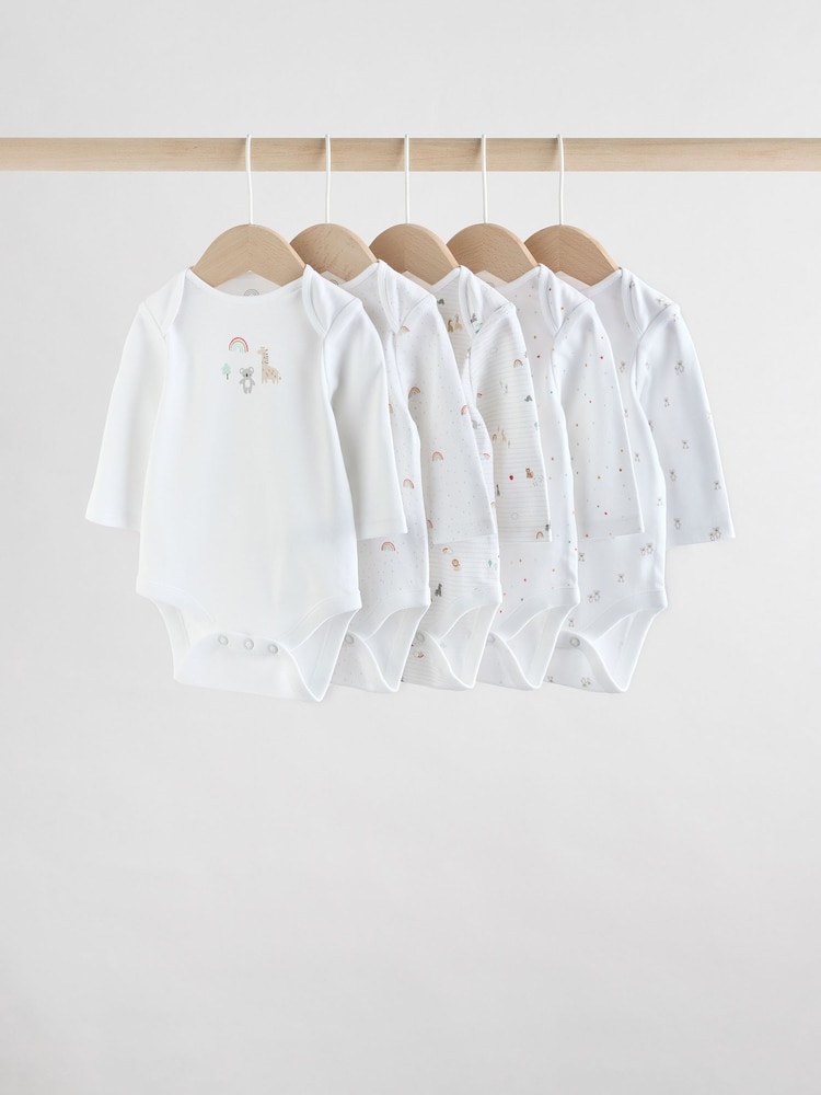 White Character 5 Pack Baby Long Sleeve 100% Cotton Bodysuits Pack - Image 1 of 12