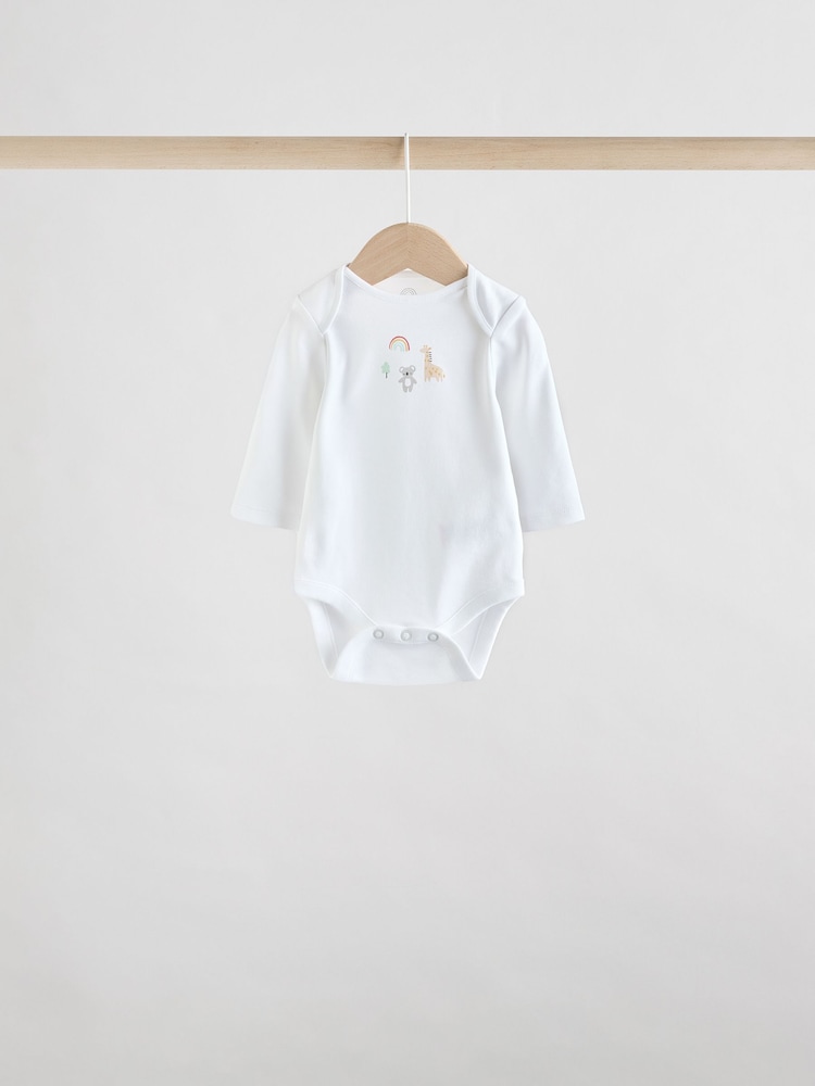 Weiß mit Character-Print - Baby Long Sleeve 100% Cotton Bodysuits Pack - Bild 2 von 12 Weiß mit Character-Print - Baby Long Sleeve 100% Cotton Bodysuits Pack - Bild 2 von 12