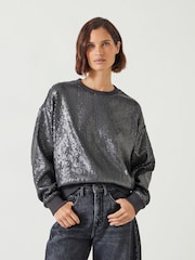 Hush Silver Sadie Sequin Relaxed Sweatshirt - Image 1 of 5
