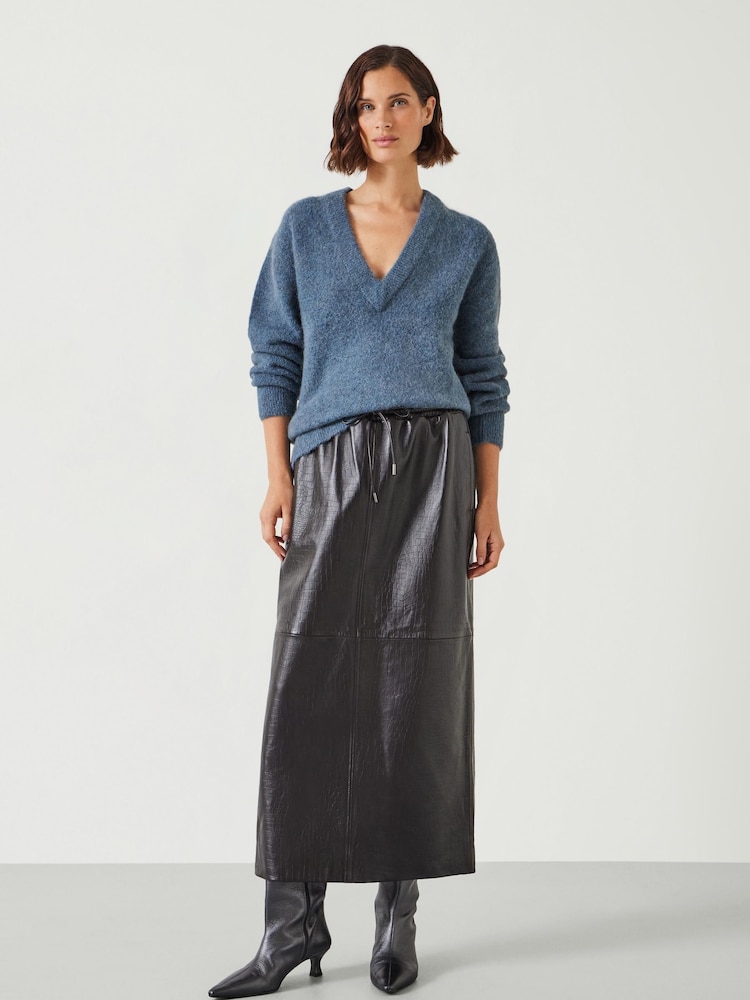 Hush Brown Crocodile Embossed Leather Midi Skirt - Image 2 of 5