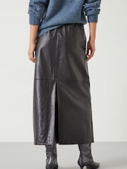 Hush Brown Crocodile Embossed Leather Midi Skirt - Image 3 of 5