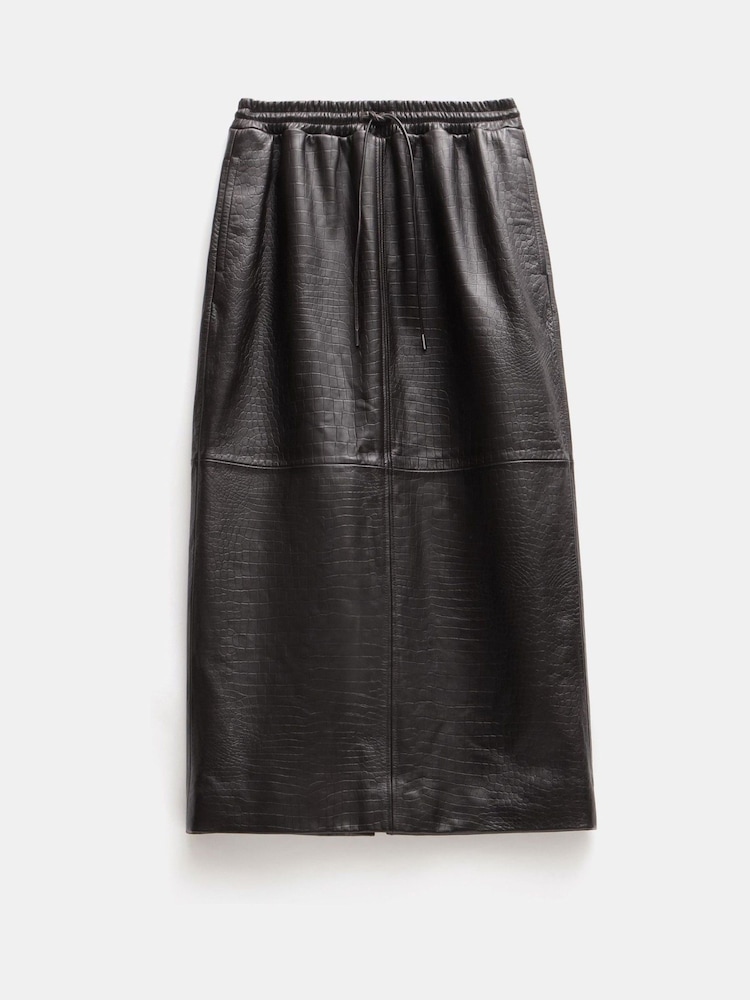Hush Brown Crocodile Embossed Leather Midi Skirt - Image 5 of 5