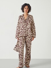 Hush Brown Angelina 100% Cotton Satin Animal Print Pyjamas - Image 1 of 5