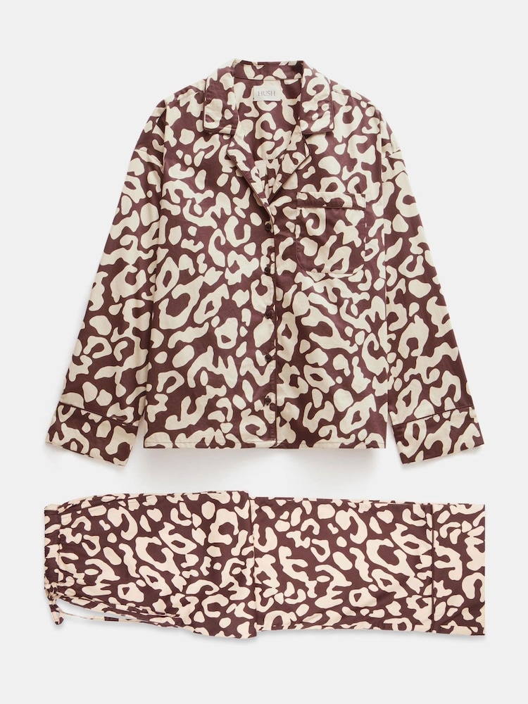 Hush Brown Angelina 100% Cotton Satin Animal Print Pyjamas - Image 5 of 5