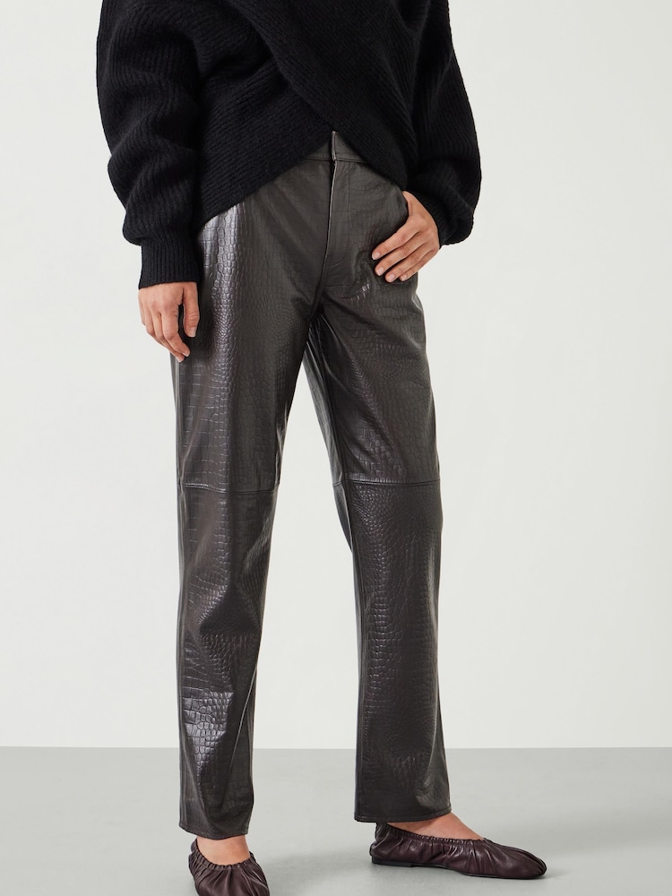 Hush Brown Crocodile Embossed Leather Trousers - Image 1 of 5