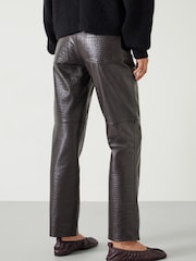 Hush Brown Crocodile Embossed Leather Trousers - Image 3 of 5