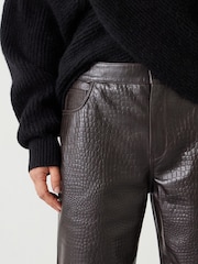 Hush Brown Crocodile Embossed Leather Trousers - Image 4 of 5