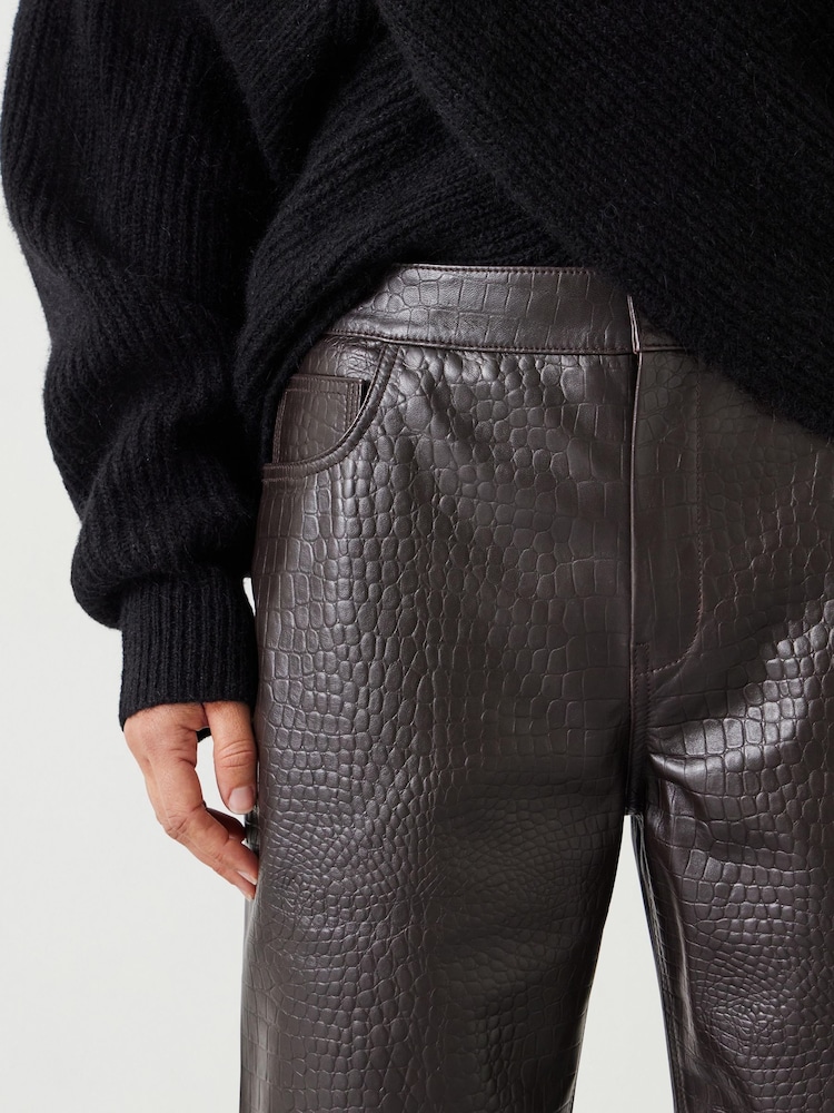 Croc Embossed Brown Croc Leather Pants House Of Cb Inaya High