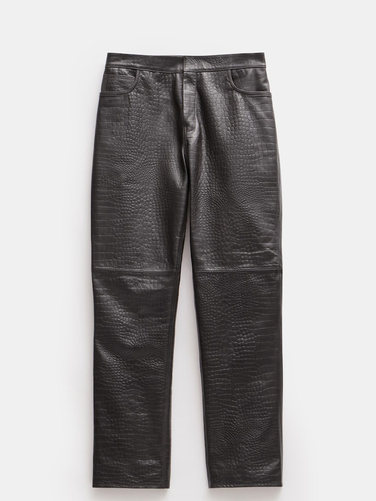 Hush Brown Crocodile Embossed Leather Trousers - Image 5 of 5
