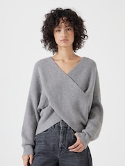 Hush Grey Bronte Cross Front Knit Jumper - Image 1 of 6