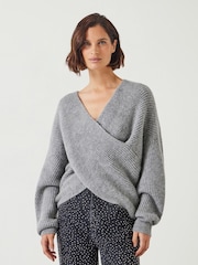Hush Grey Betty Fluffy Cross Front Jumper - Image 1 of 5