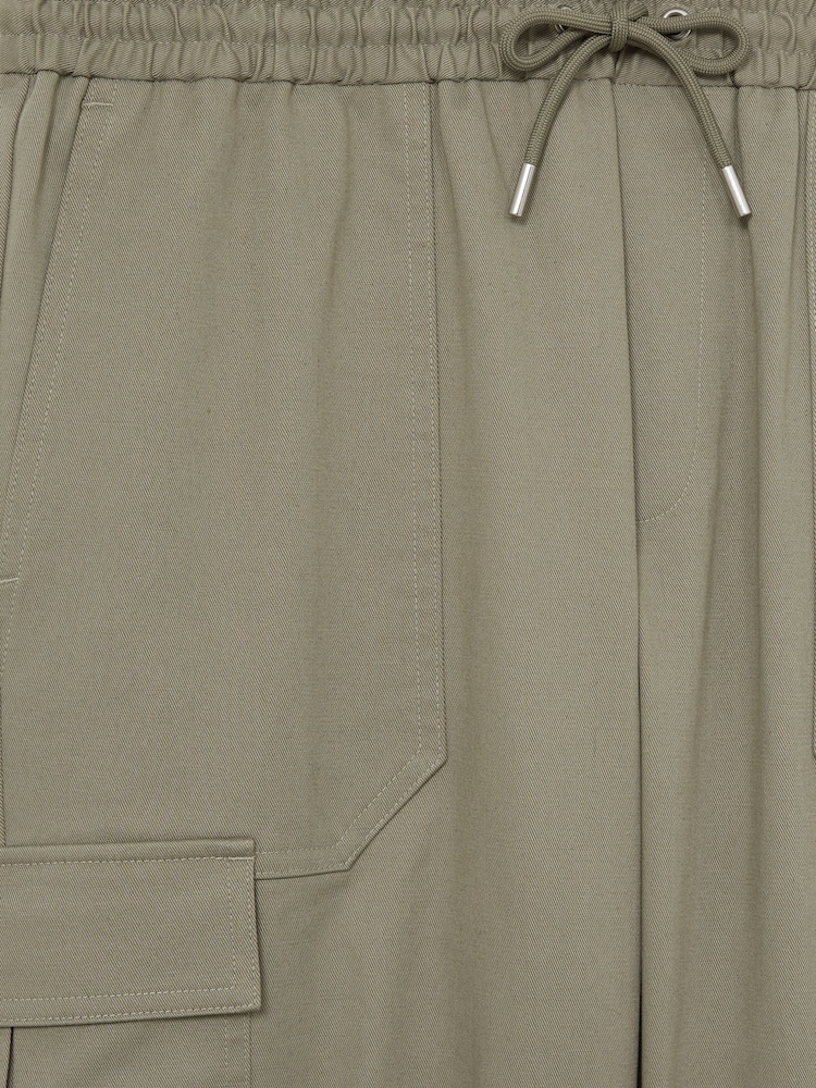 Reiss Washed Khaki Green Haven Cotton Drawstring Cargo Trousers - Image 6 of 6