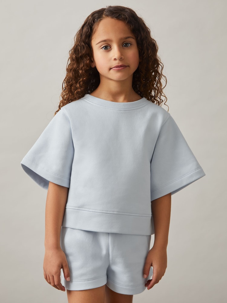 Reiss Blue Meg Cotton-Blend Sweatshirt And Shorts Set - Image 1 of 5