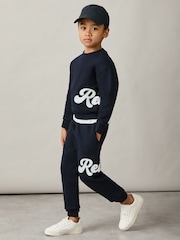 Marineblauw - Reiss Grover Cotton-Blend Logo Script Sweatshirt - Image 1 of 4