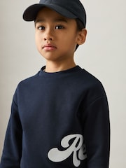 Marineblauw - Reiss Grover Cotton-Blend Logo Script Sweatshirt - Image 3 of 4