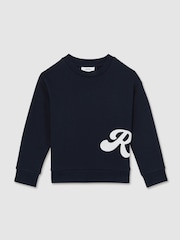 Reiss Navy Grover 13-14 yrs Cotton-Blend Logo Script Sweatshirt - Image 1 of 4
