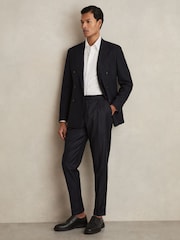Reiss Navy Cantwell Cotton-Blend Tapered Trousers - Image 1 of 6