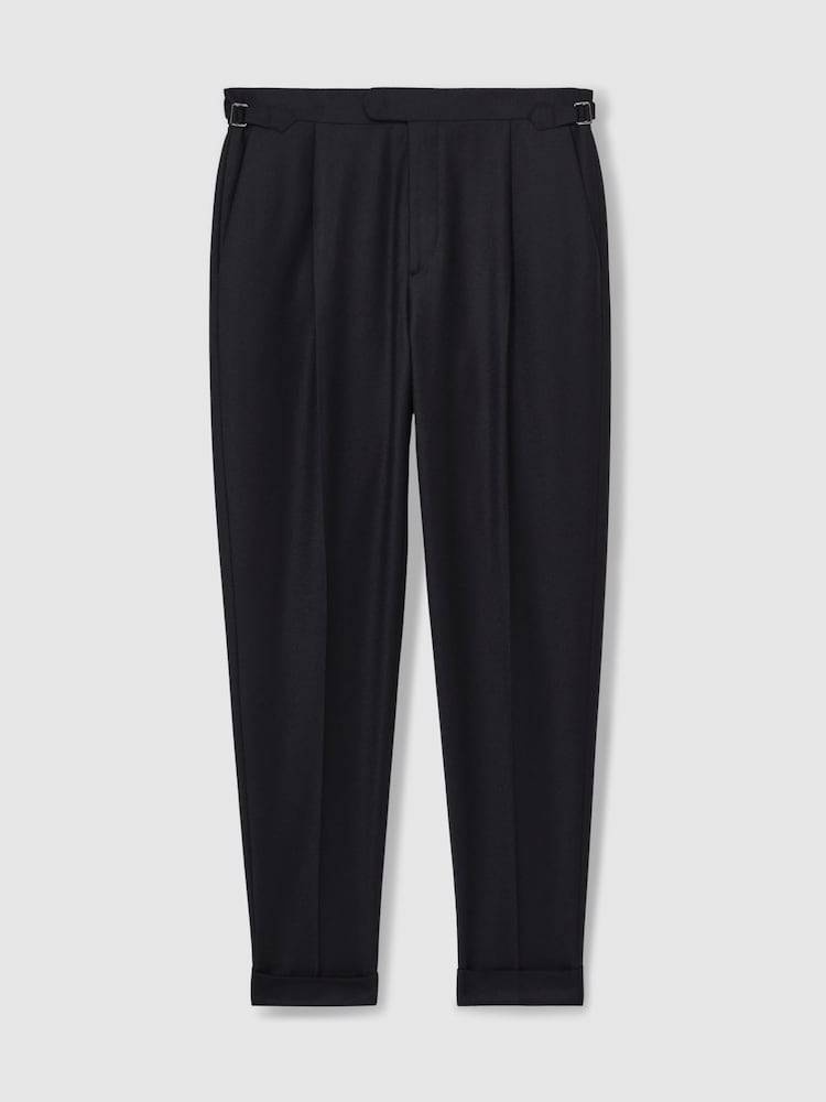 Reiss Navy Cantwell Cotton-Blend Tapered Trousers - Image 2 of 6
