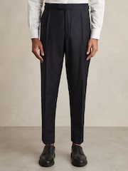 Reiss Navy Cantwell Cotton-Blend Tapered Trousers - Image 3 of 6