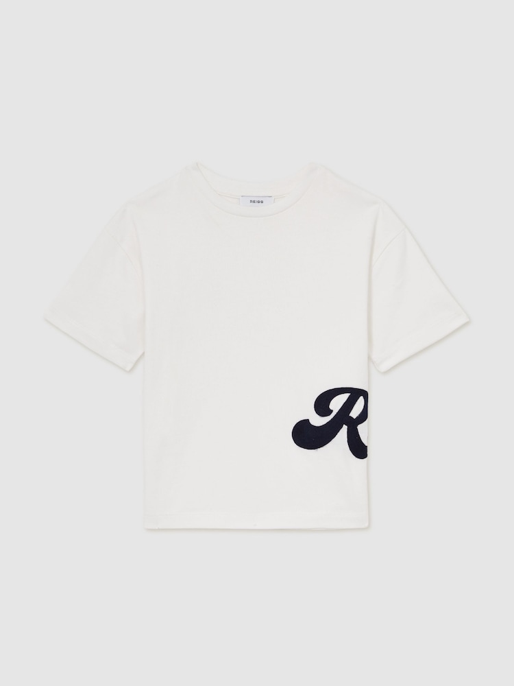 Reiss White Freddie 9-12 yrs Cotton Script-Logo Oversized T-Shirt - Image 1 of 5