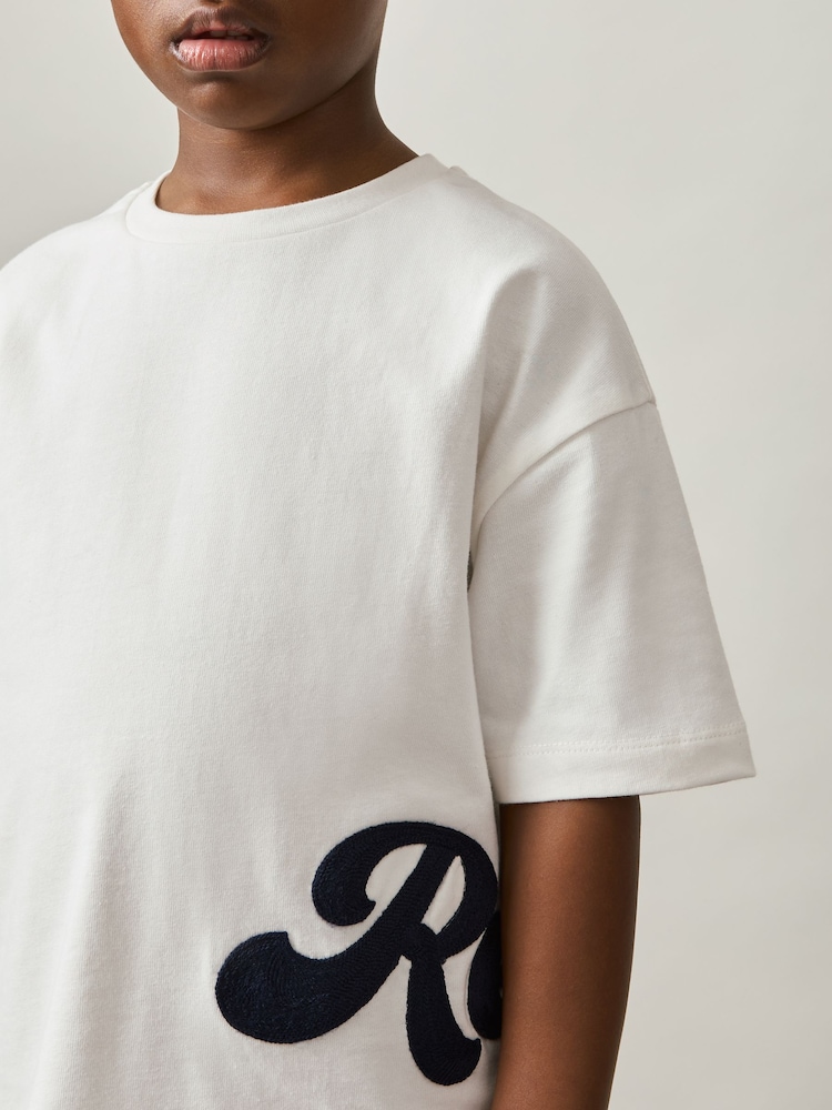 Reiss White Freddie 3-9 yrs Cotton Script-Logo Oversized T-Shirt - Image 4 of 5