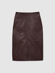 Reiss Burgundy Miley Leather Pencil Skirt - Image 2 of 6