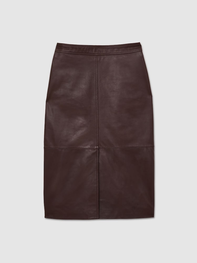 Reiss Burgundy Miley Leather Pencil Skirt - Image 2 of 6