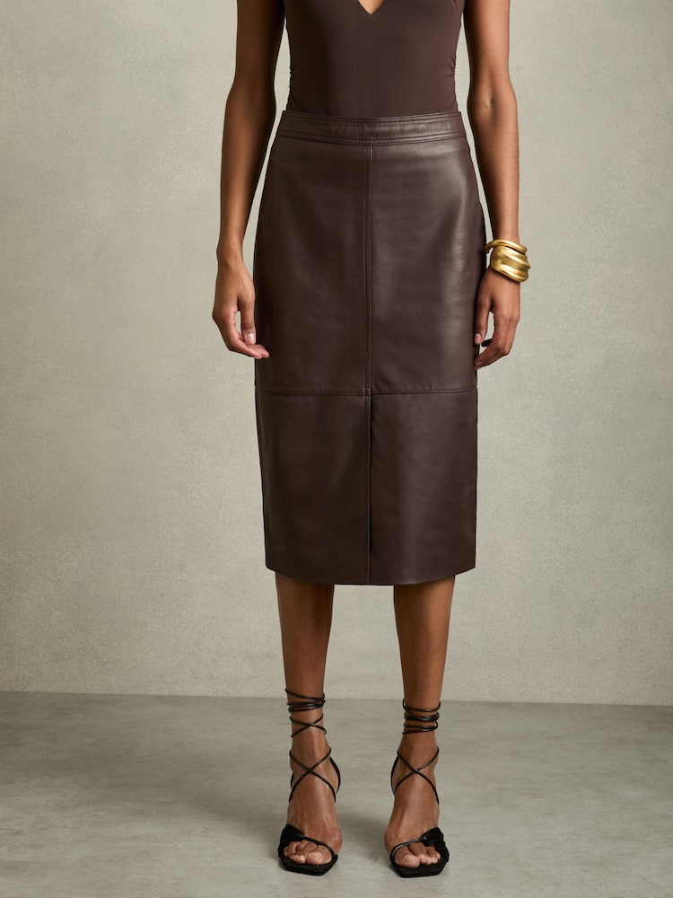 Buy Reiss Burgundy Miley Leather Pencil Skirt from the Next UK